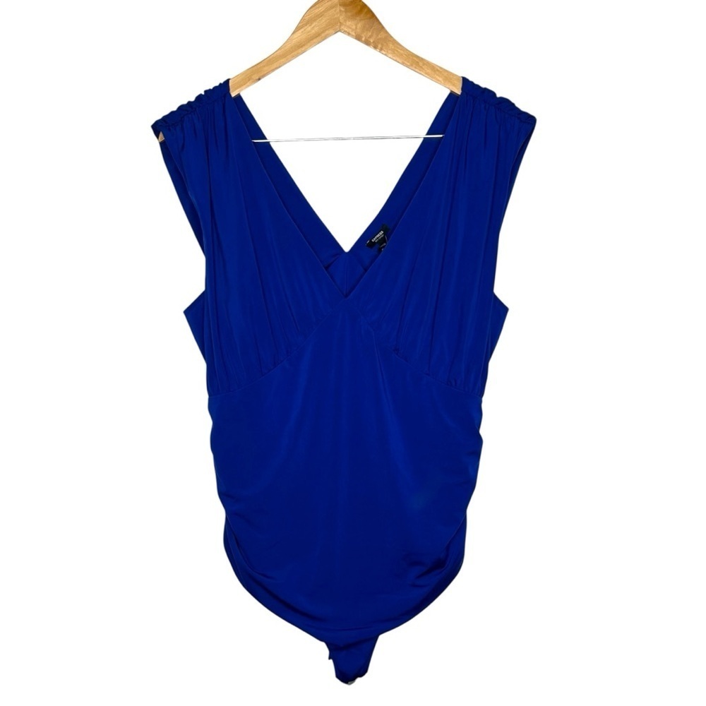 Express Royal Blue Body Contour Compression Sleeveless Ruched Bodysuit Size XL - Picture 2 of 8